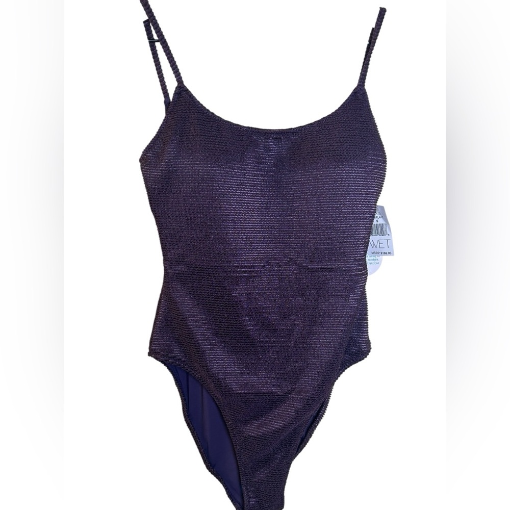 NWT WET Swimwear Eggplant (Purple) Ribbed Textured One-Piece Swimsuit Size Small